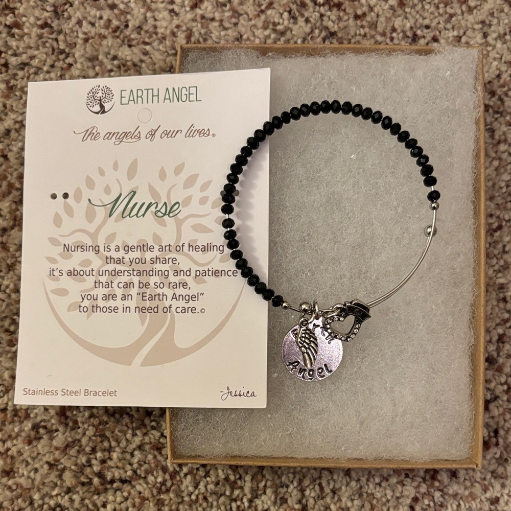 Nurse Black Beaded Stainless Steel Bracelet